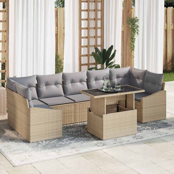 vidaXL Conjunto de Sof&aacute; de Jardim 8 pcs bege e cinzento claro vime PE