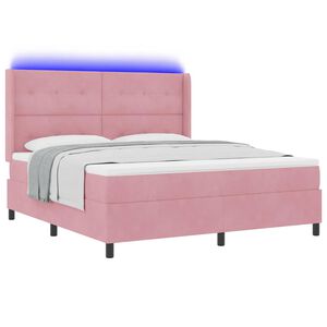 vidaXL Cama Box com colch&atilde;o com led Rosa 180 x 200 cm Veludo
