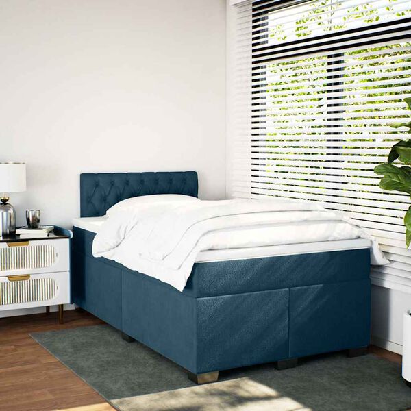 vidaXL Cama boxspring com colch&atilde;o 120x200 cm veludo azul-escuro