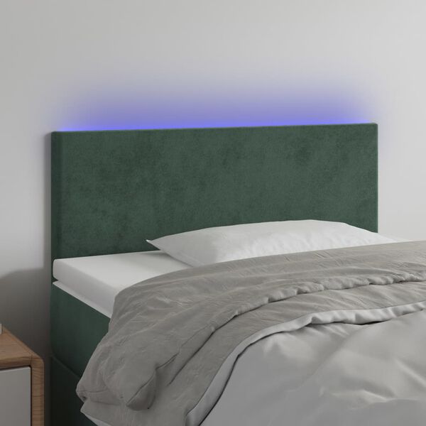 vidaXL Cabeceira de cama c/ luzes LED veludo 80x5x78/88cm verde-escuro