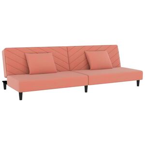 vidaXL Sof&aacute;-cama 2 lugares com duas almofadas veludo rosa