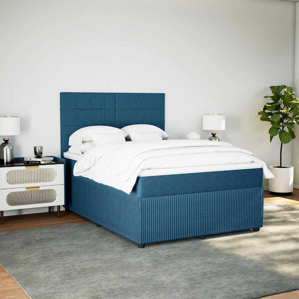 vidaXL Cama com molas/colch&atilde;o 160x200 cm veludo azul-escuro