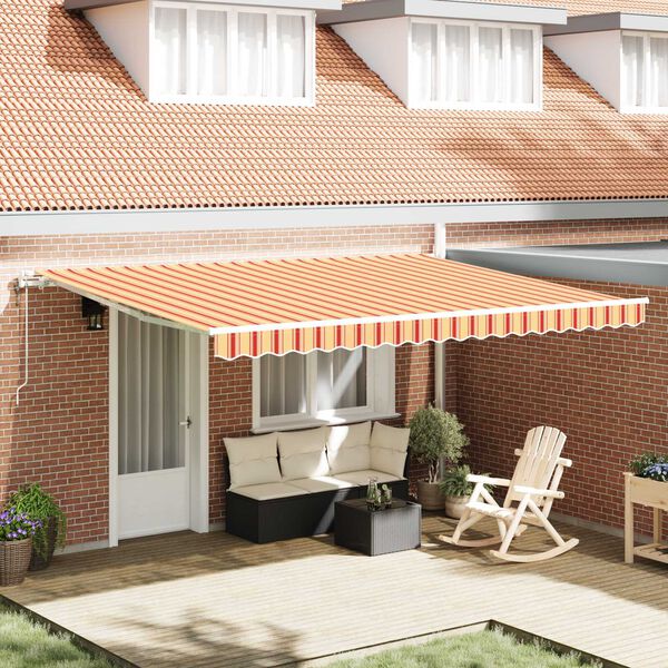 vidaXL Toldo Retr&aacute;til Manual Amarelo e Laranja 450 &times; 350 cm tecido
