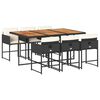 vidaXL 7 pcs conjunto de jantar p/ jardim c/ almofad&otilde;es vime PE preto