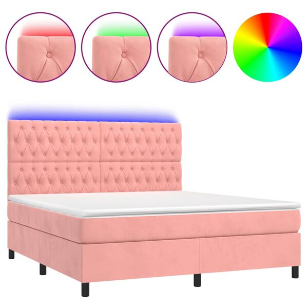 vidaXL Cama box spring c/ colch&atilde;o/LED 160x200 cm veludo rosa