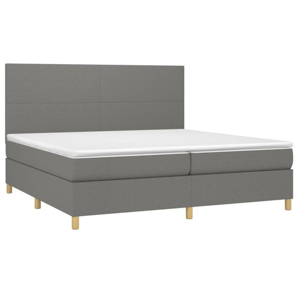 vidaXL Cama box spring c/ colch&atilde;o e LED 200x200 cm tecido cinza-escuro