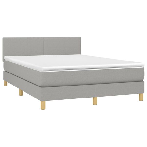 vidaXL Cama box spring c/ colch&atilde;o e LED 140x200 cm tecido cinza-claro