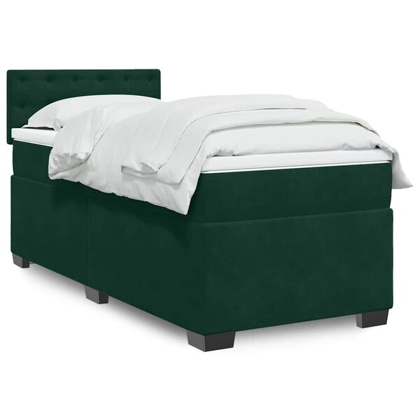 vidaXL Cama com molas/colch&atilde;o 80x200 cm veludo verde-escuro