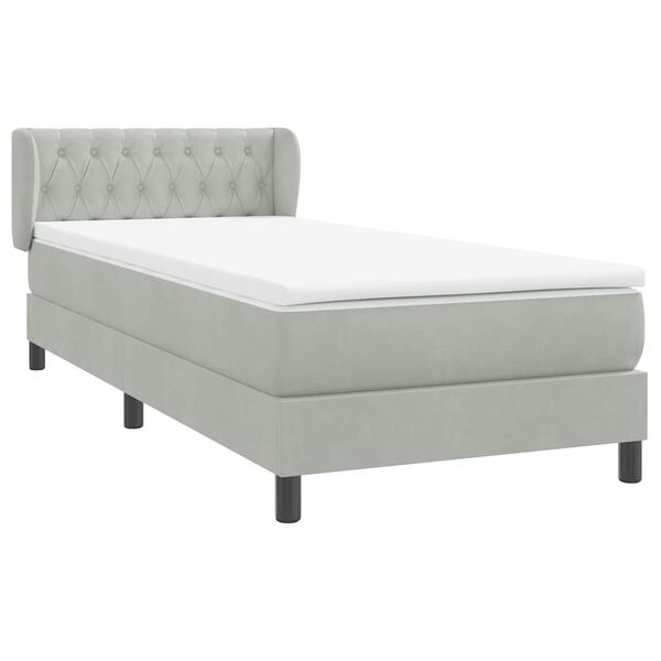 vidaXL Cama com molas/colch&atilde;o cinzento-claro 90x220 cm veludo