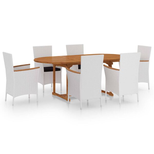 vidaXL 7 pcs conjunto de jantar para jardim vime PE branco