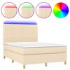 vidaXL Cama box spring c/ colch&atilde;o e LED 140x200 cm tecido cor creme