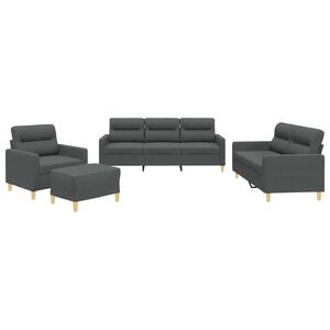 vidaXL 4 pcs conjunto de sof&aacute;s com almofad&otilde;es tecido cinzento-escuro