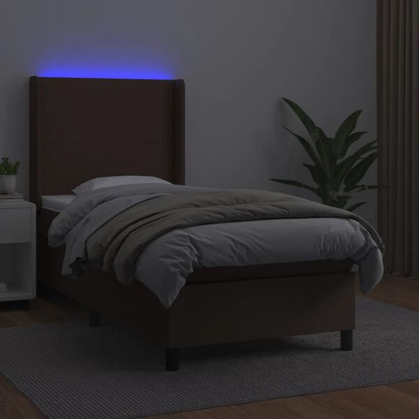 vidaXL Cama box spring c/ colch&atilde;o/LED 80x200 cm couro artif. castanho