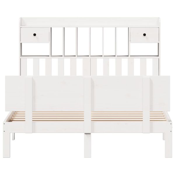 vidaXL Cama com estante sem colchão 150x200 cm pinho maciço branco