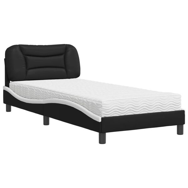 vidaXL Cama com colch&atilde;o Hvar 90x190 cm couro artificial preto e branco