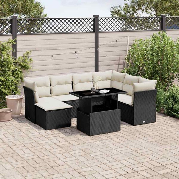 vidaXL 8 pcs conjunto sof&aacute;s de jardim com almofad&otilde;es vime PE preto