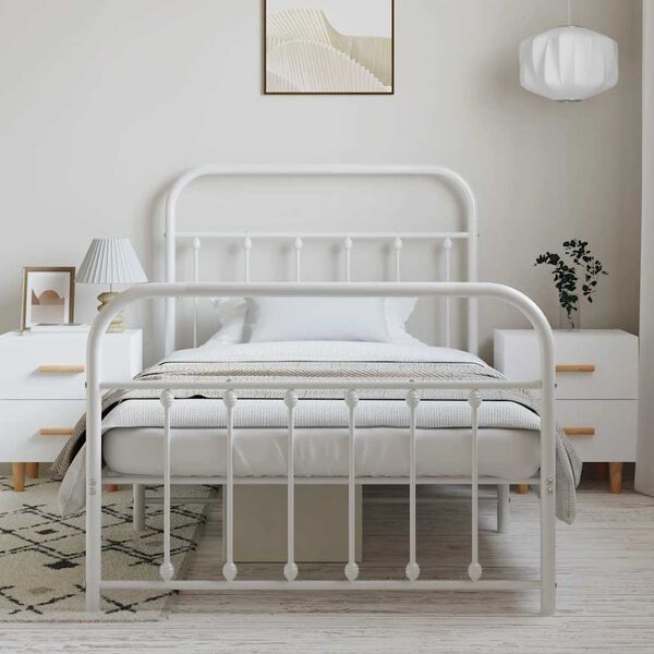 vidaXL Estrutura de cama com cabeceira e p&eacute;s 100x190 cm metal branco