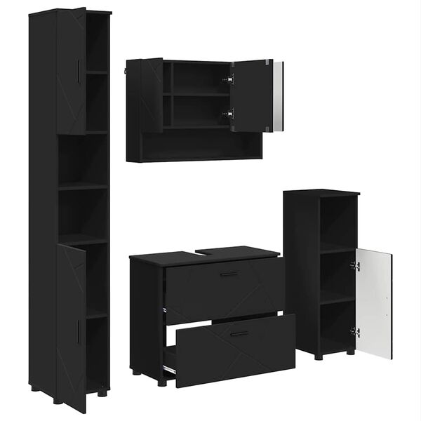 vidaXL Conjunto de M&oacute;veis para Banheiro com gaveta 4 pcs Preto