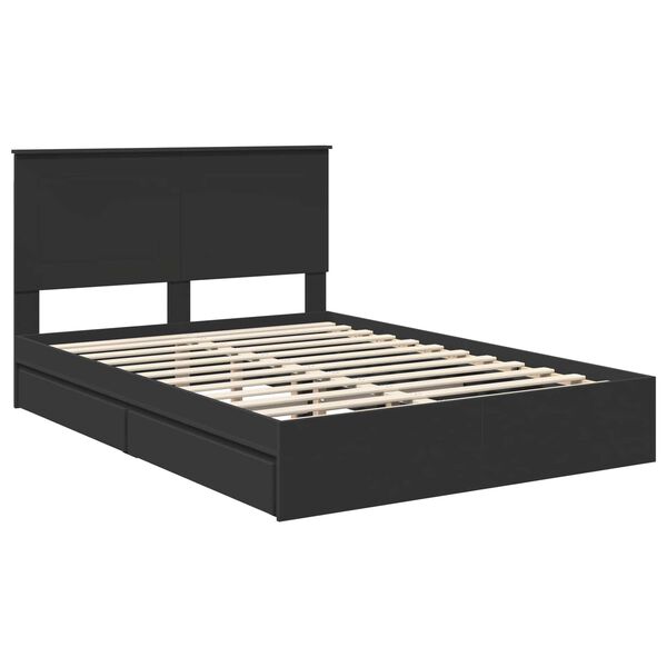 vidaXL Cama com Armazenamento Preto 140 x 190 cm Madeira processada