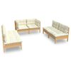vidaXL 6 pcs conjunto lounge jardim c/ almofad&otilde;es creme pinho maci&ccedil;o