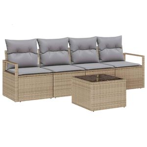 vidaXL Conjunto de Sof&aacute;s 5 pcs Bege e Cinza vime PE