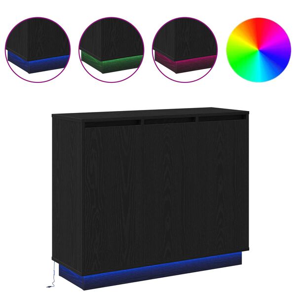 vidaXL Aparador LED Carvalho Preto 90 x 32 x 75 cm Madeira processada