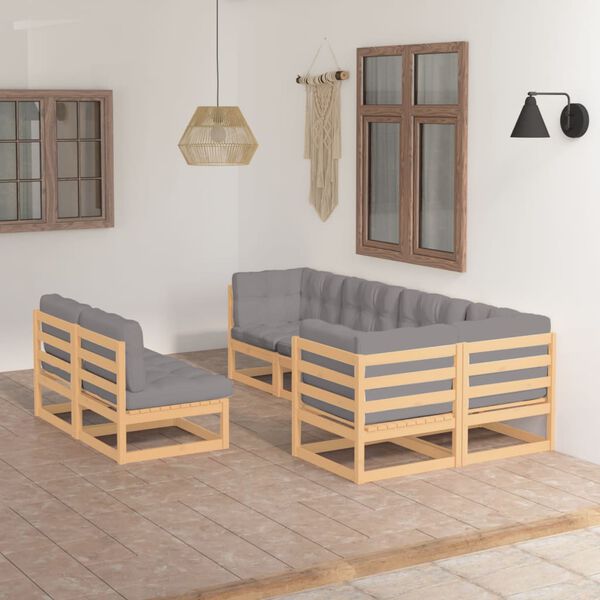 vidaXL 7 pcs conjunto lounge de jardim c/ almofadões pinho maciço