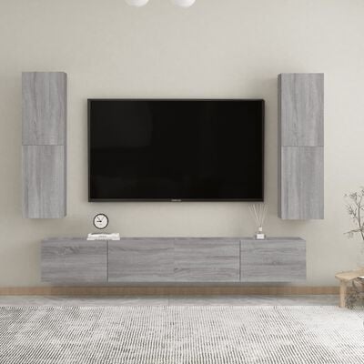 vidaXL Móveis p/ TV de parede 2 pcs 30,5x30x110 cm cinzento sonoma