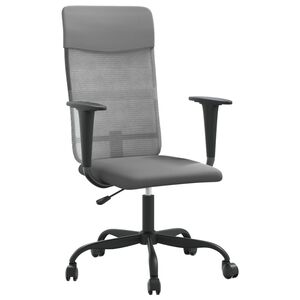 vidaXL Cadeira escrit&oacute;rio tecido malha/couro art. regul&aacute;vel cinza