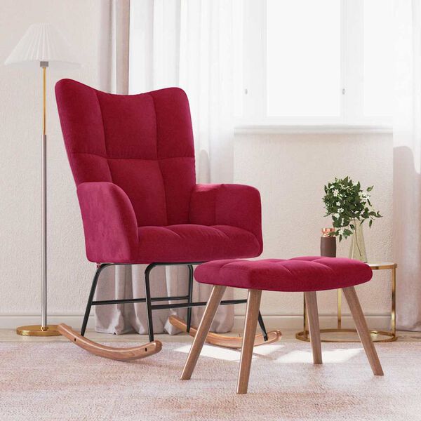 vidaXL Cadeira de baloi&ccedil;o com banco veludo vermelho tinto