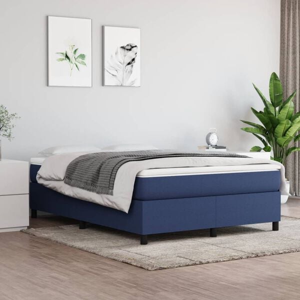vidaXL Estrutura de cama com molas 140x190 cm tecido azul