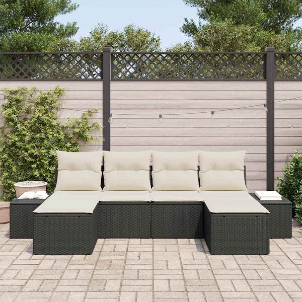vidaXL Conjunto de Sofá de Jardim 4 pcs Preto e Creme vime PE