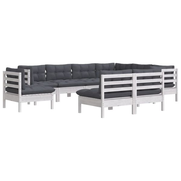 vidaXL 9 pcs conj. lounge de jardim c/ almofad&otilde;es pinho maci&ccedil;o branco