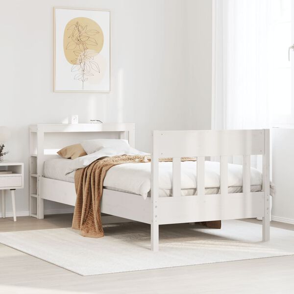 vidaXL Cama sem colch&atilde;o 90x200 cm madeira de pinho maci&ccedil;a branco