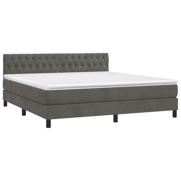 vidaXL Cama box spring c/ colch&atilde;o/LED 180x200cm veludo cinzento-escuro