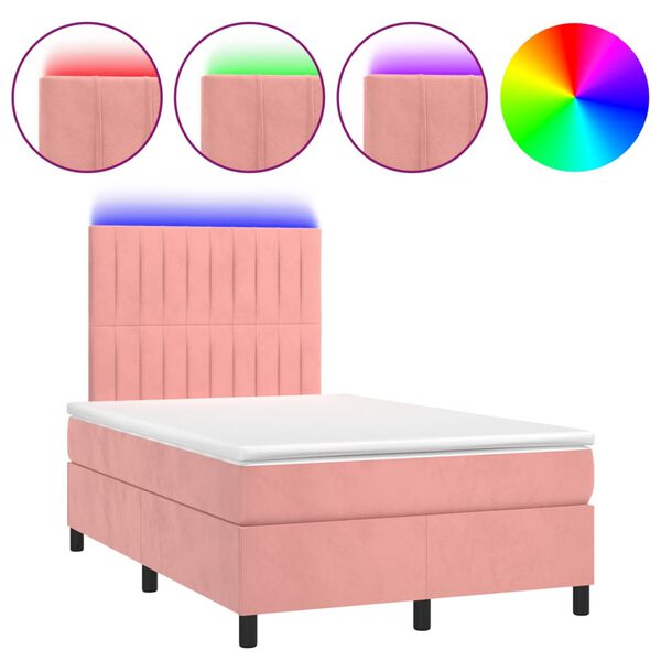 vidaXL Cama box spring c/ colch&atilde;o/LED 120x200 cm veludo rosa