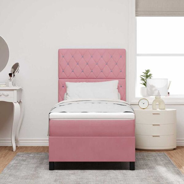 vidaXL Cama Box com colch&atilde;o com cabeceira Rosa 90 x 190 cm tecido