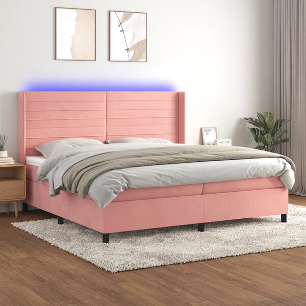 vidaXL Cama box spring c/ colch&atilde;o/LED 200x200 cm veludo rosa