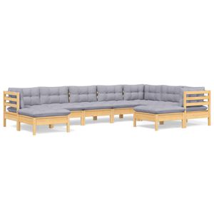 vidaXL 9 pcs conjunto lounge de jardim + almofad&otilde;es cinza pinho maci&ccedil;o