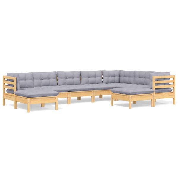 vidaXL 9 pcs conjunto lounge de jardim + almofad&otilde;es cinza pinho maci&ccedil;o