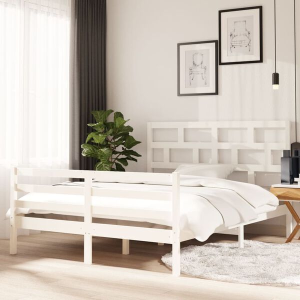 vidaXL Estrutura de cama king 150x200 cm madeira maciça branco