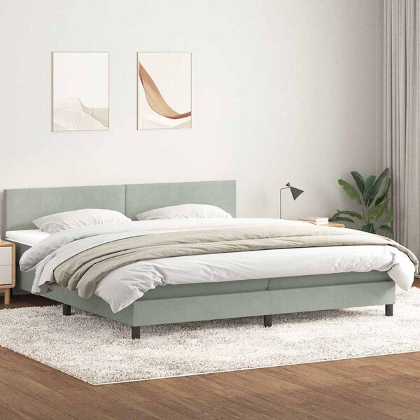 vidaXL Cama box spring c/ colch&atilde;o e LED 180x220 cm veludo cinzento-claro