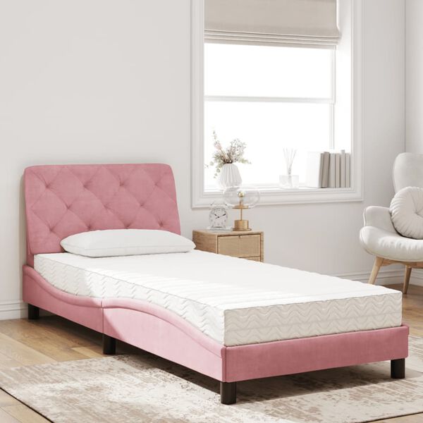 vidaXL Cama com colch&atilde;o 80x200 cm veludo rosa