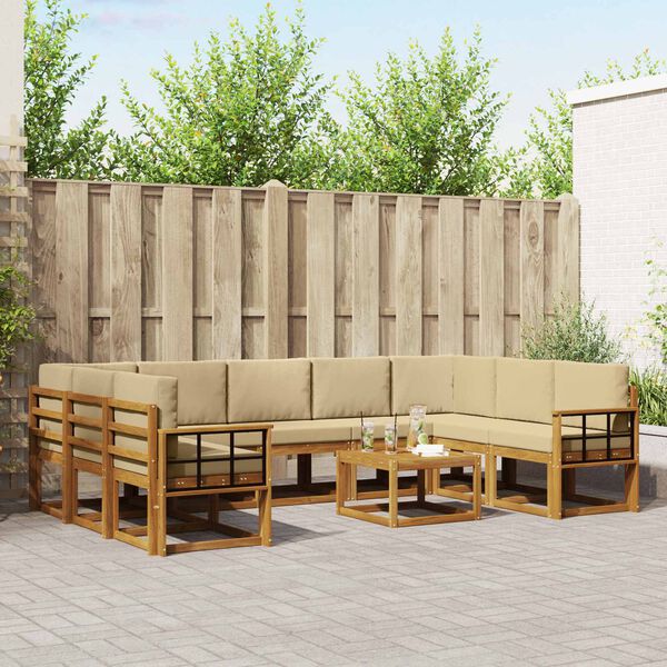vidaXL Conjunto de Sof&aacute;s para Exterior 10 pcs Natural e Bege