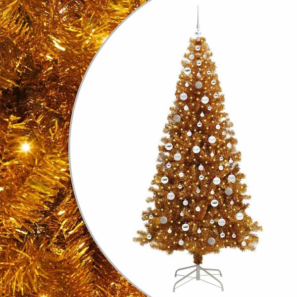 vidaXL &Aacute;rvore de Natal com 300 LEDs com suporte Ouro 210 cm PET