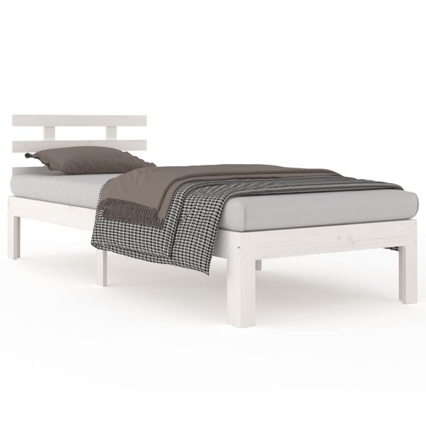 vidaXL Estrutura cama pequena solteiro 75x190 cm madeira maci&ccedil;a branco