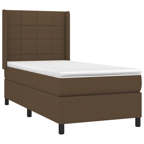 vidaXL Cama box spring c/ colch&atilde;o/LED 90x200 cm tecido castanho-escuro