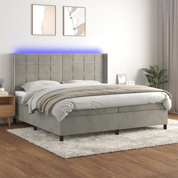 vidaXL Cama box spring c/ colch&atilde;o/LED 200x200 cm veludo cinzento-claro
