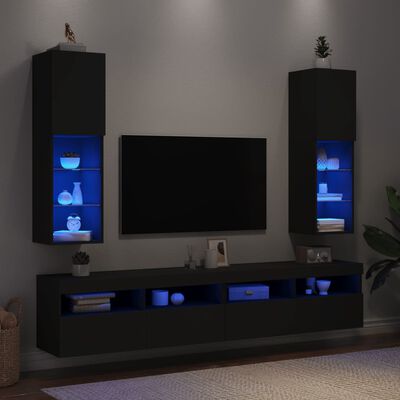 vidaXL Móveis de TV com luzes LED 2 pcs 30,5x30x102 cm preto