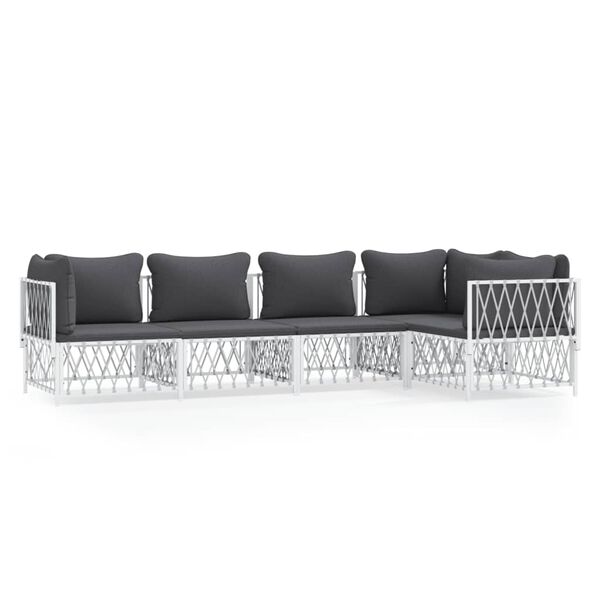 vidaXL 5 pcs conjunto lounge de jardim com almofadões aço branco